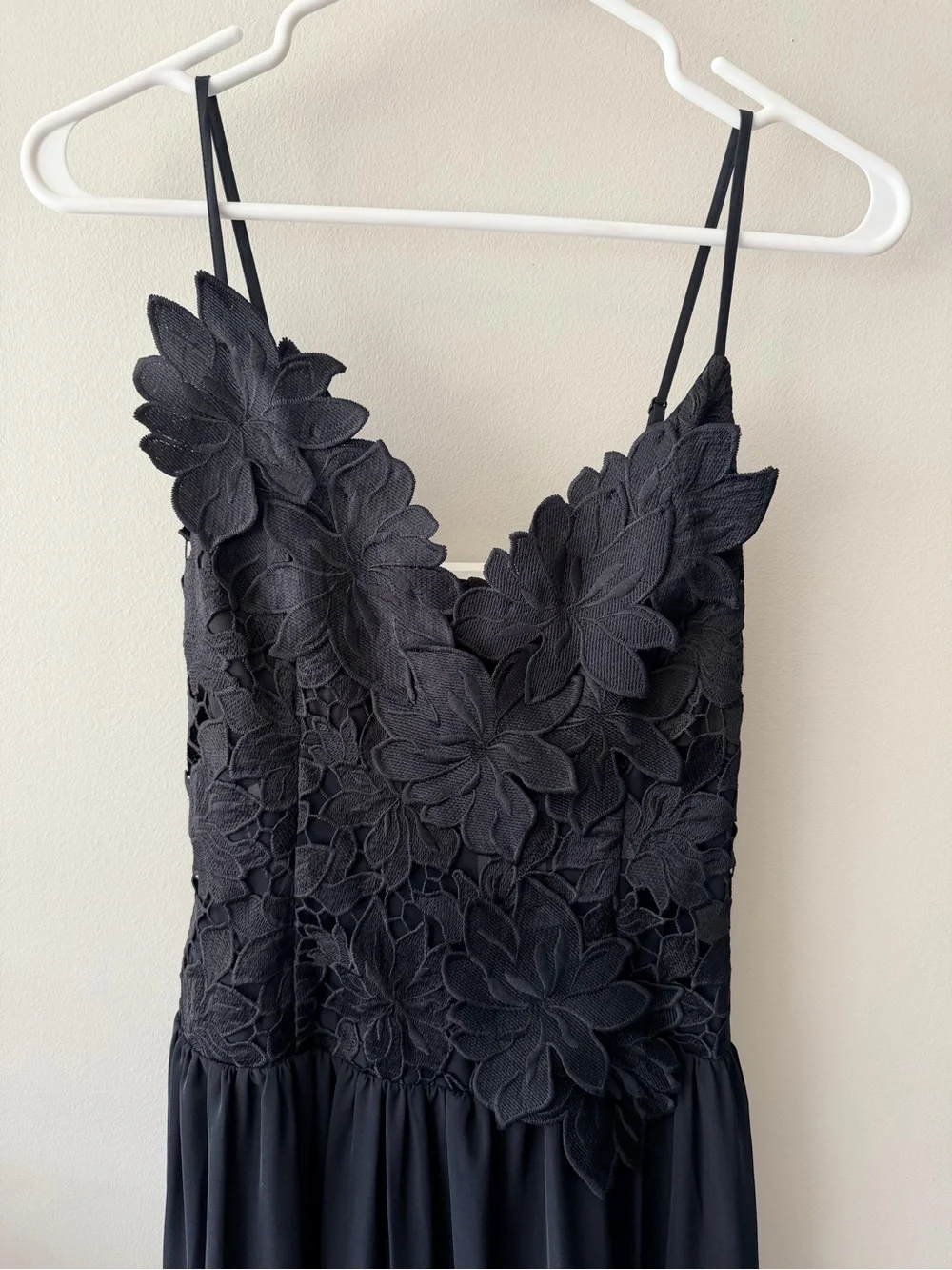 Abercrombie Black Floral Appliqué Strap Maxi Dress with Leg Slit